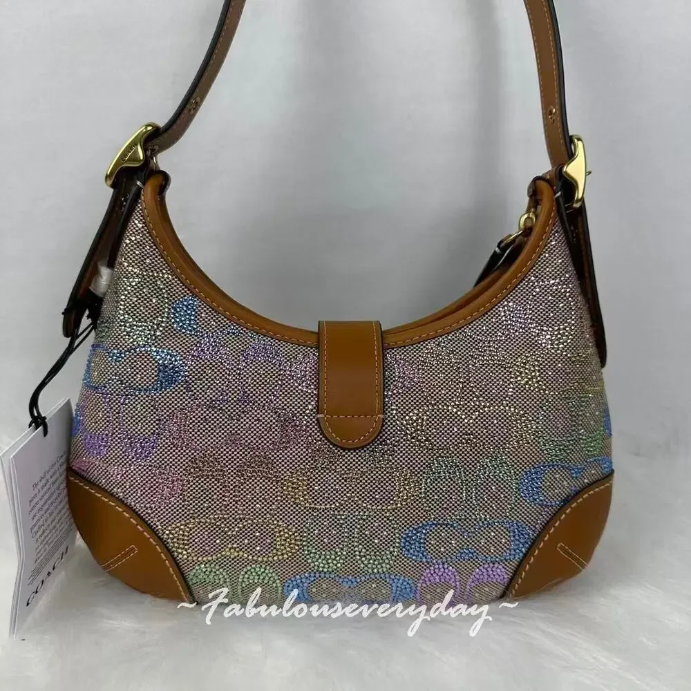 Coach Holographic Signature Canvas Shoulder Bag with Brown Leather Trim - Picture 3 of 11